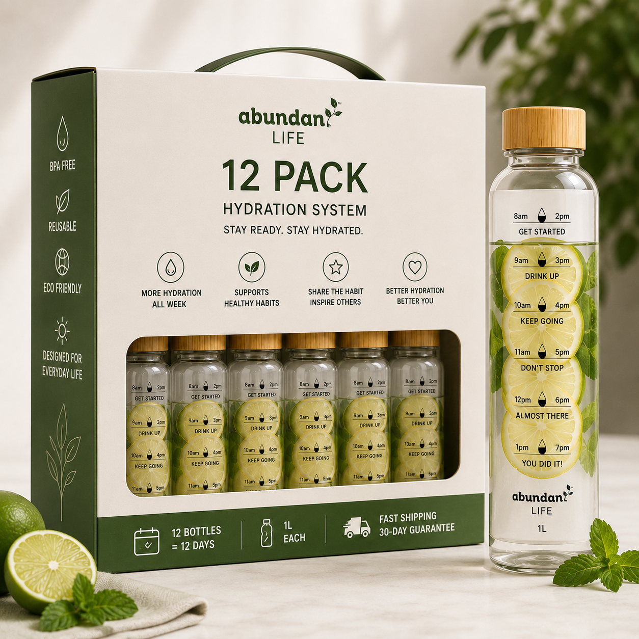 Abundant Life 12 Pack 1L Glass Infuser Bottles